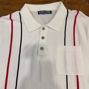 PJ Paul‎ Jones White Striped Casual Preppy Golf Short Sleeve Polo Shirt Men's L